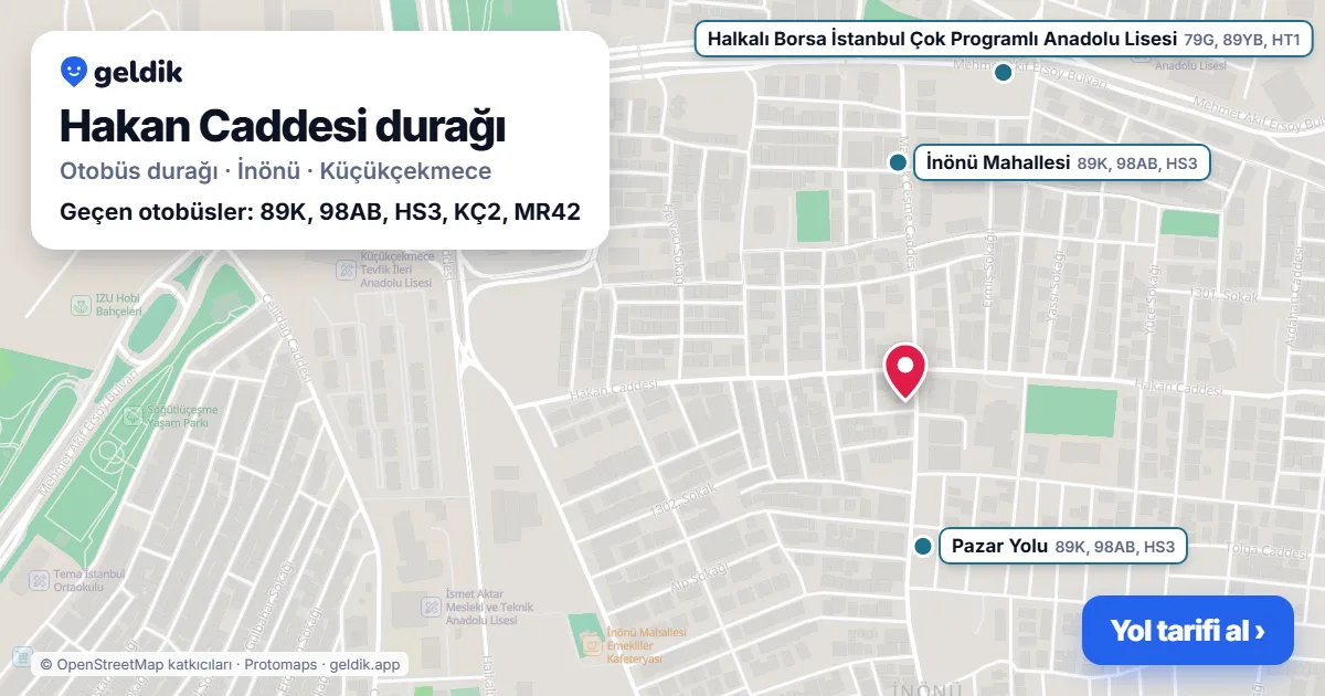 Hakan Caddesi otobüs durağı haritada: konumu ve yakındaki duraklar