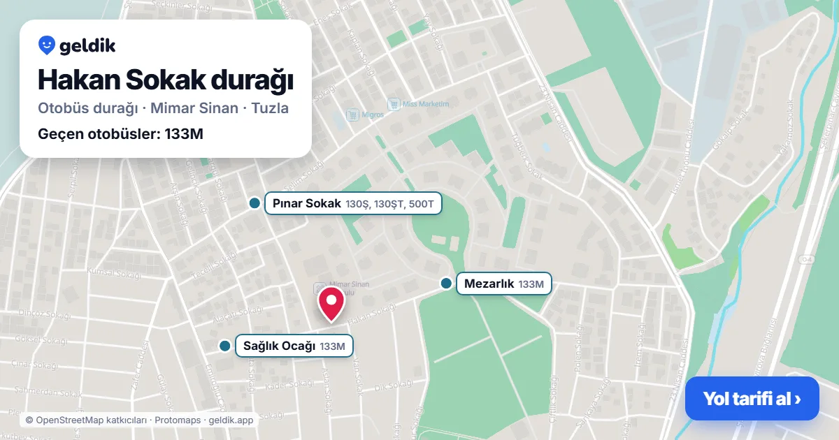 Hakan Sokak otobüs durağı haritada: konumu ve yakındaki duraklar