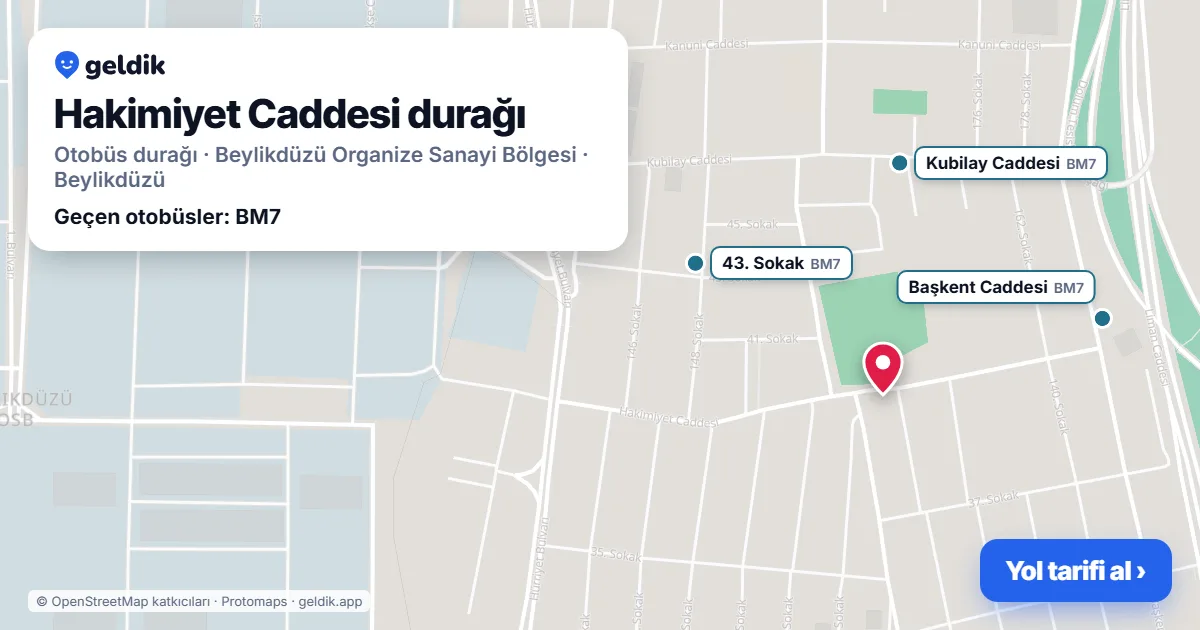 Hakimiyet Caddesi otobüs durağı haritada: konumu ve yakındaki duraklar