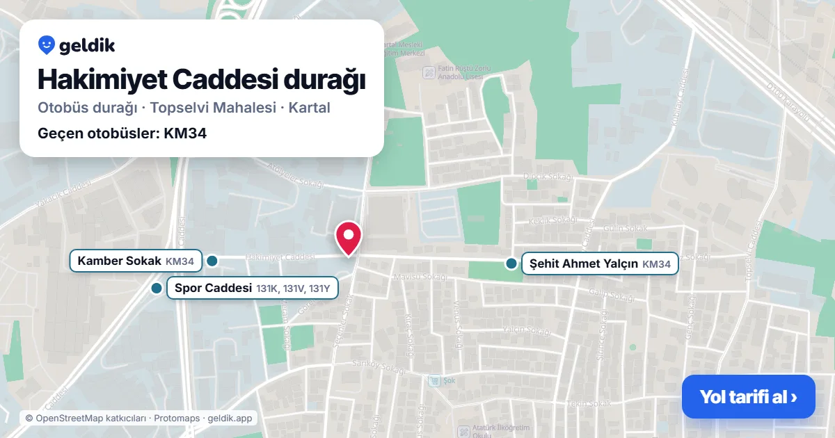 Hakimiyet Caddesi otobüs durağı haritada: konumu ve yakındaki duraklar