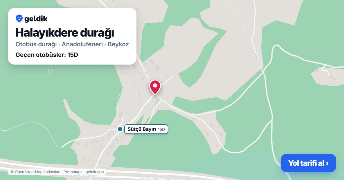 Halayıkdere otobüs durağı haritada: konumu ve yakındaki duraklar
