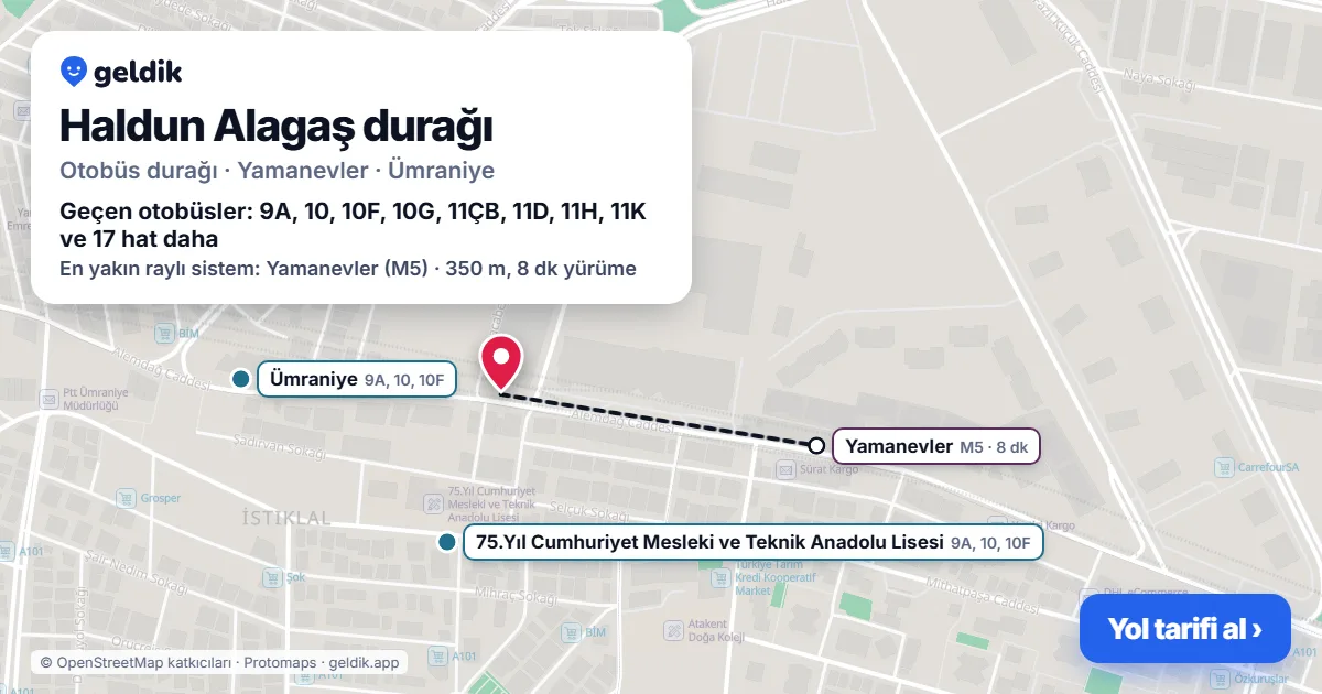 Haldun Alagaş otobüs durağı haritada: konumu ve yakındaki duraklar
