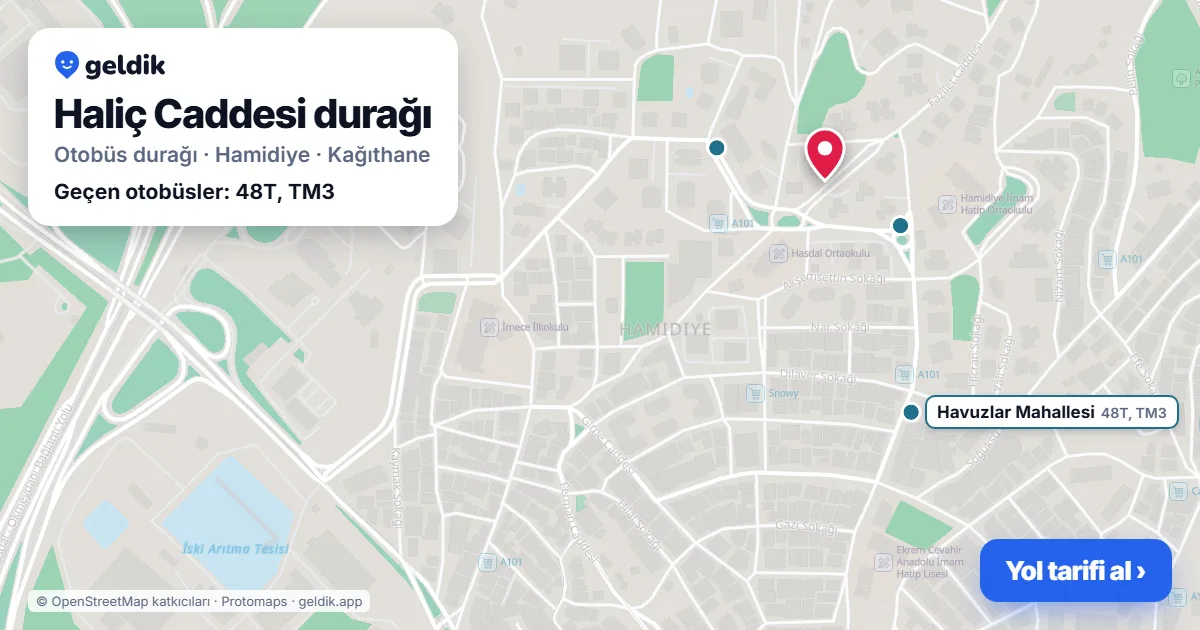 Haliç Caddesi otobüs durağı haritada: konumu ve yakındaki duraklar
