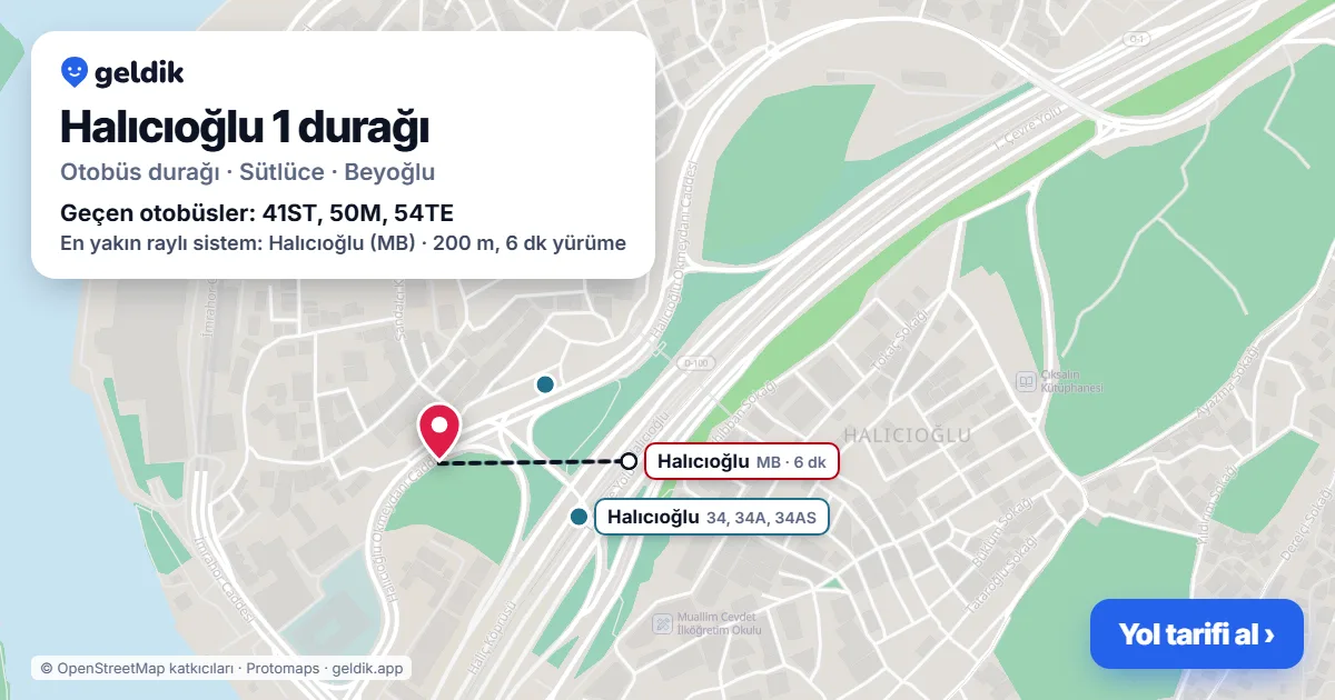 Halıcıoğlu 1 otobüs durağı haritada: konumu ve yakındaki duraklar