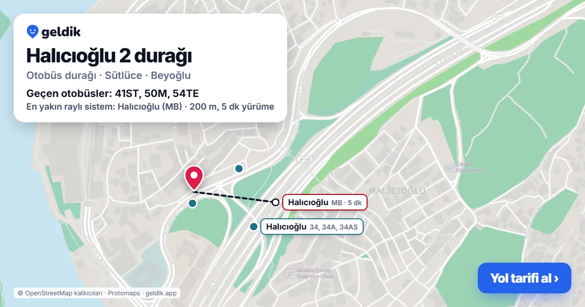 Halıcıoğlu 2 otobüs durağı haritada: konumu ve yakındaki duraklar