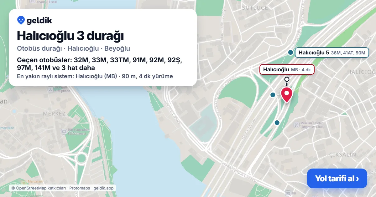 Halıcıoğlu 3 otobüs durağı haritada: konumu ve yakındaki duraklar
