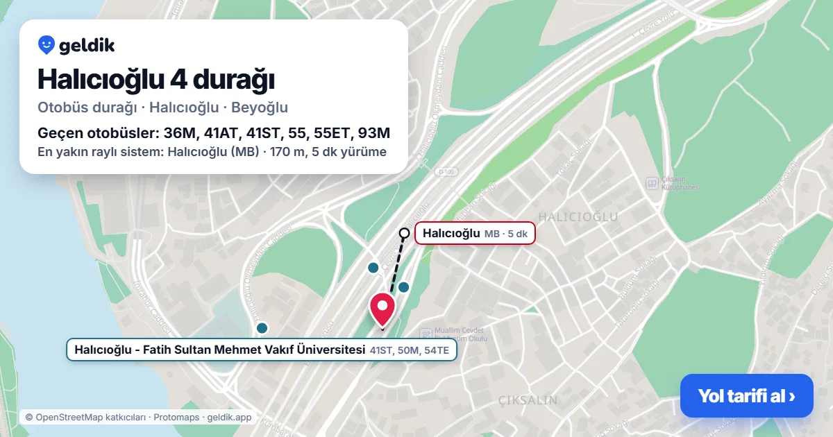 Halıcıoğlu 4 otobüs durağı haritada: konumu ve yakındaki duraklar