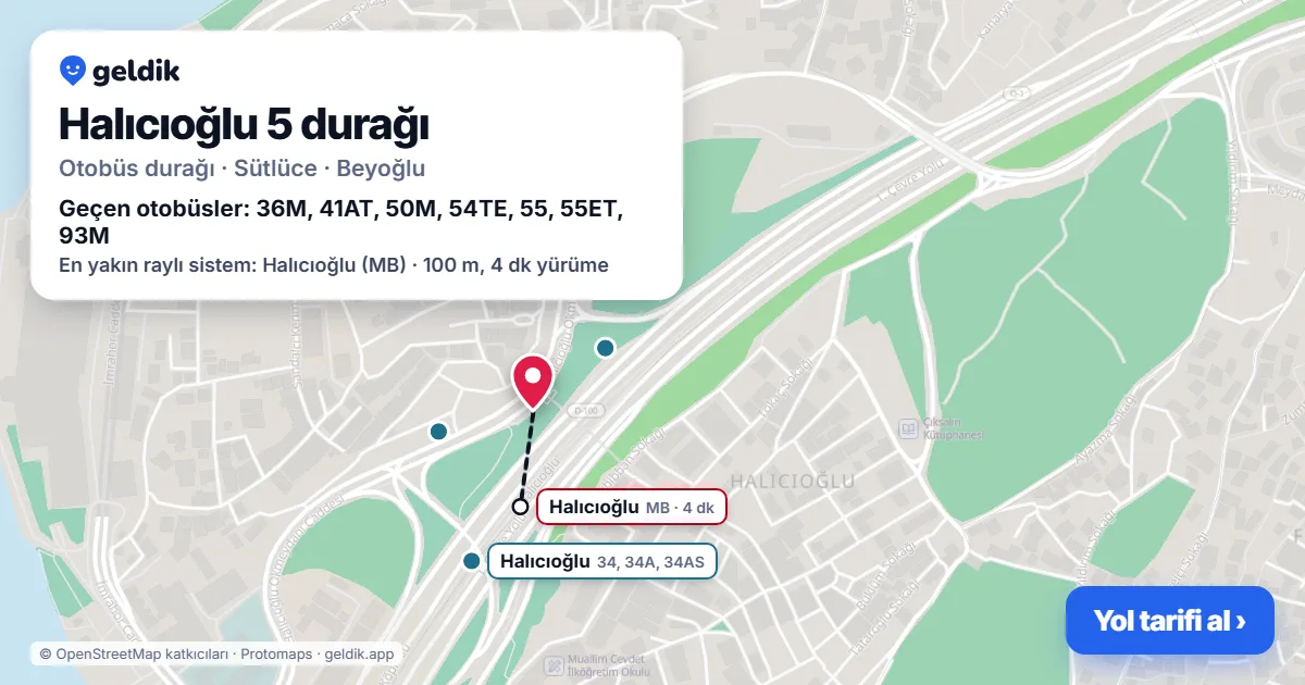 Halıcıoğlu 5 otobüs durağı haritada: konumu ve yakındaki duraklar