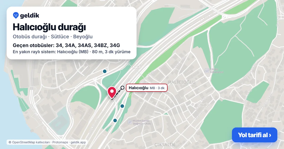 Halıcıoğlu otobüs durağı haritada: konumu ve yakındaki duraklar