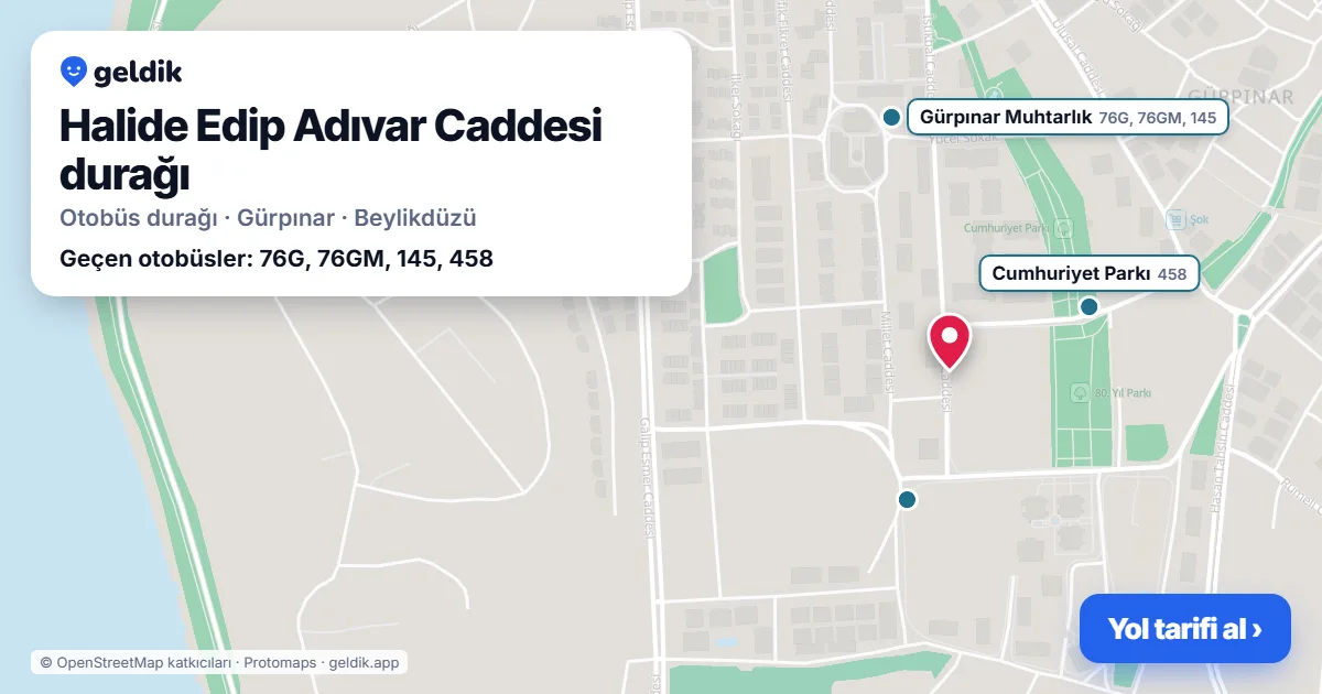 Halide Edip Adıvar Caddesi otobüs durağı haritada: konumu ve yakındaki duraklar
