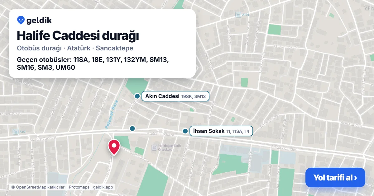 Halife Caddesi otobüs durağı haritada: konumu ve yakındaki duraklar