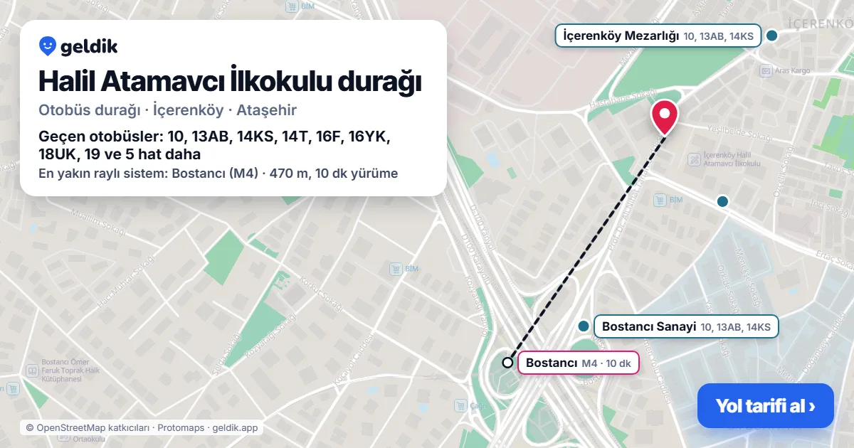 Halil Atamavcı İlkokulu otobüs durağı haritada: konumu ve yakındaki duraklar