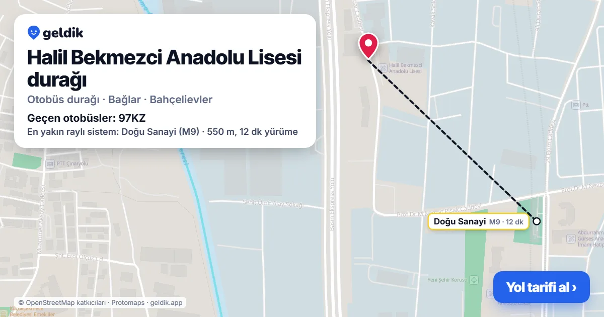 Halil Bekmezci Anadolu Lisesi otobüs durağı haritada: konumu ve yakındaki duraklar