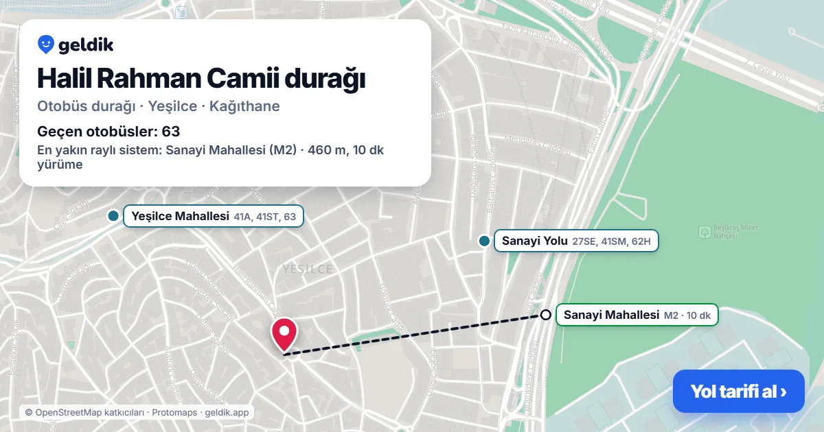 Halil Rahman Camii otobüs durağı haritada: konumu ve yakındaki duraklar