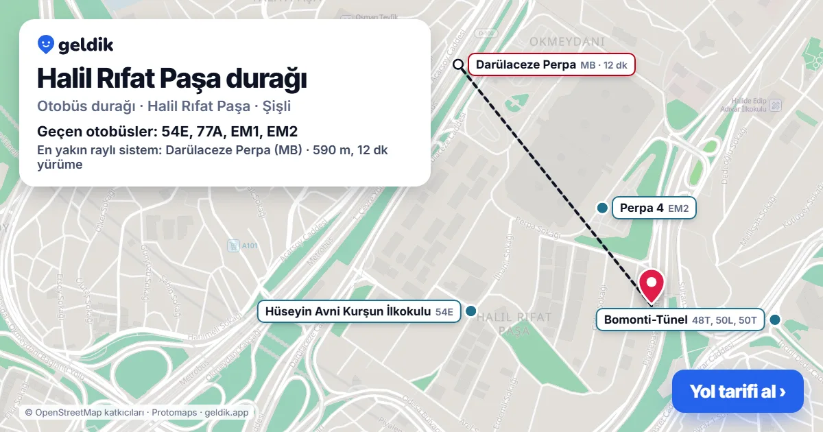 Halil Rıfat Paşa otobüs durağı haritada: konumu ve yakındaki duraklar