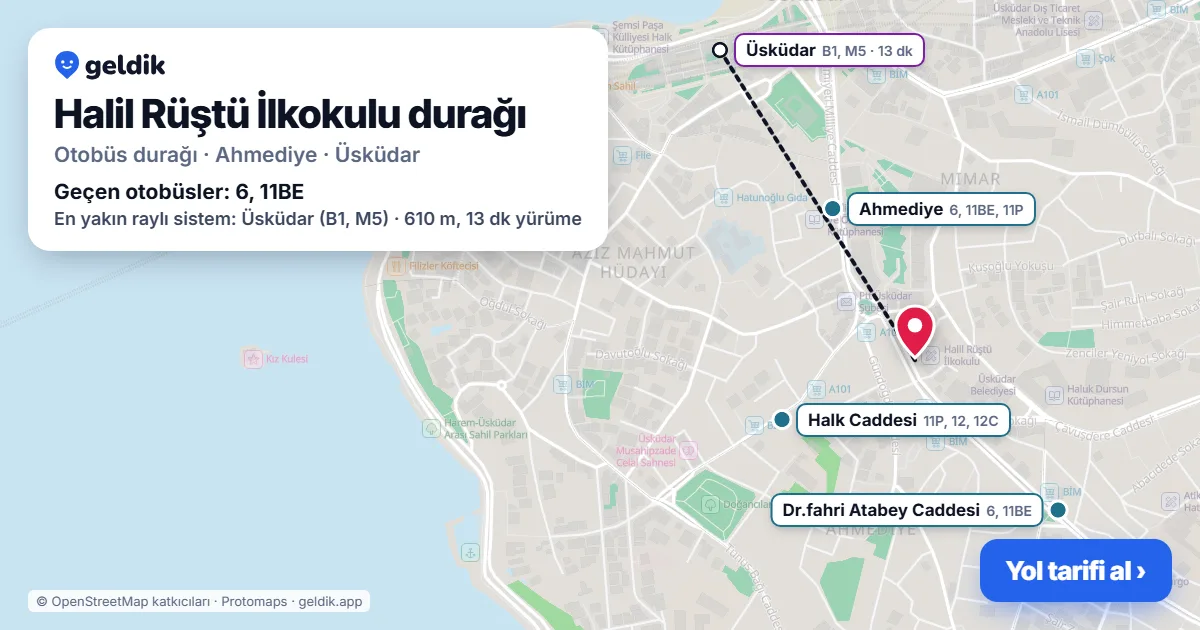 Halil Rüştü İlkokulu otobüs durağı haritada: konumu ve yakındaki duraklar