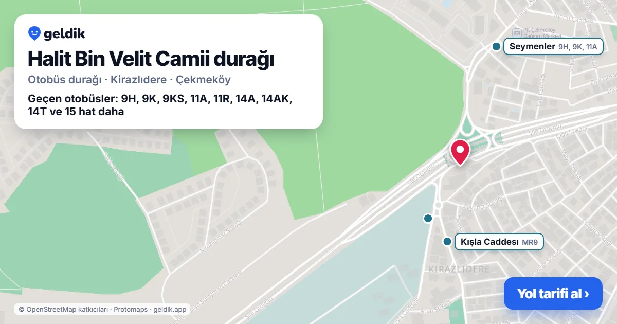 Halit Bin Velit Camii otobüs durağı haritada: konumu ve yakındaki duraklar