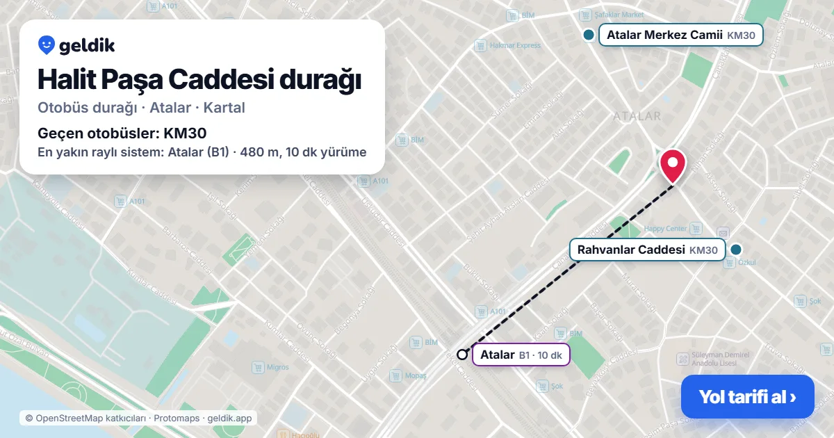 Halit Paşa Caddesi otobüs durağı haritada: konumu ve yakındaki duraklar