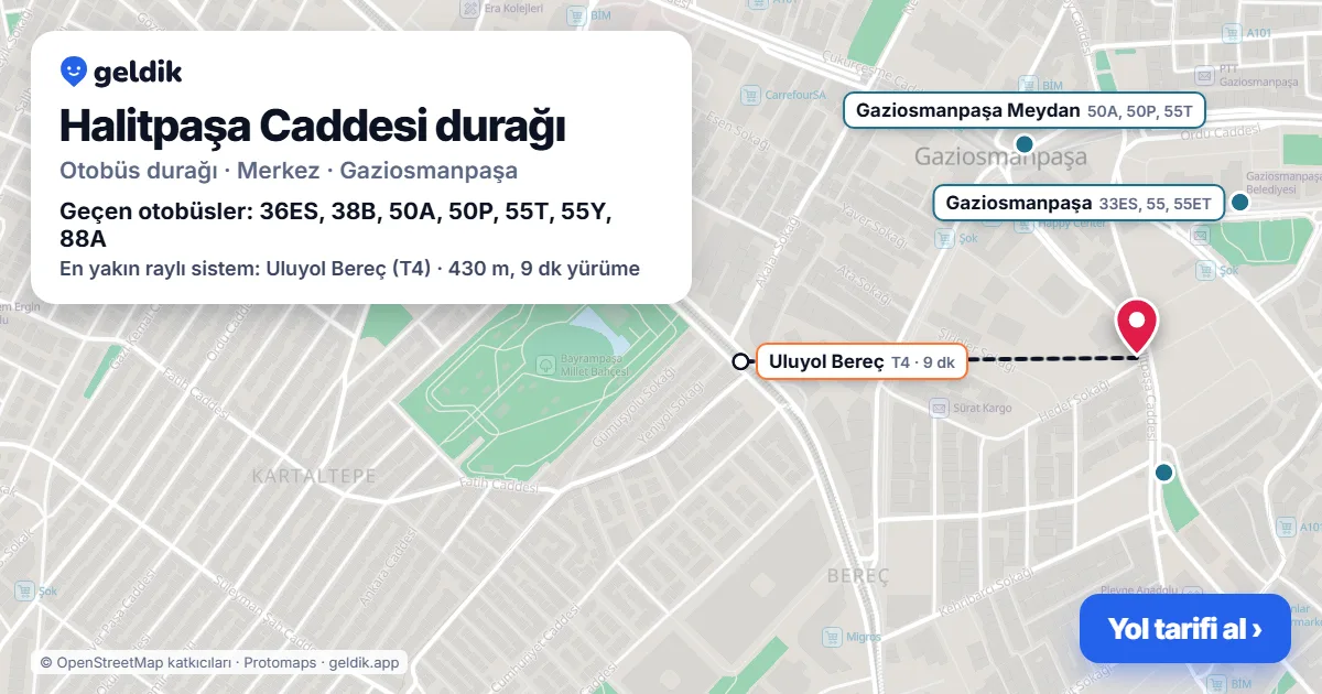 Halitpaşa Caddesi otobüs durağı haritada: konumu ve yakındaki duraklar