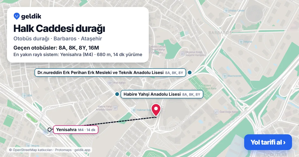 Halk Caddesi otobüs durağı haritada: konumu ve yakındaki duraklar