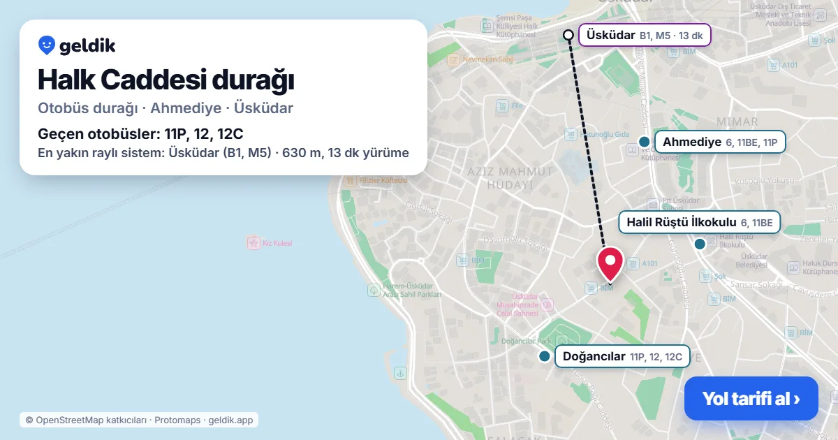 Halk Caddesi otobüs durağı haritada: konumu ve yakındaki duraklar