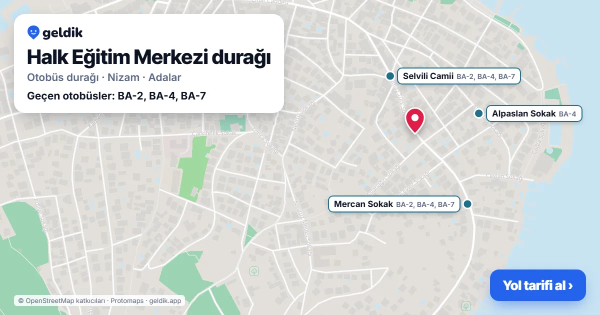 Halk Eğitim Merkezi otobüs durağı haritada: konumu ve yakındaki duraklar