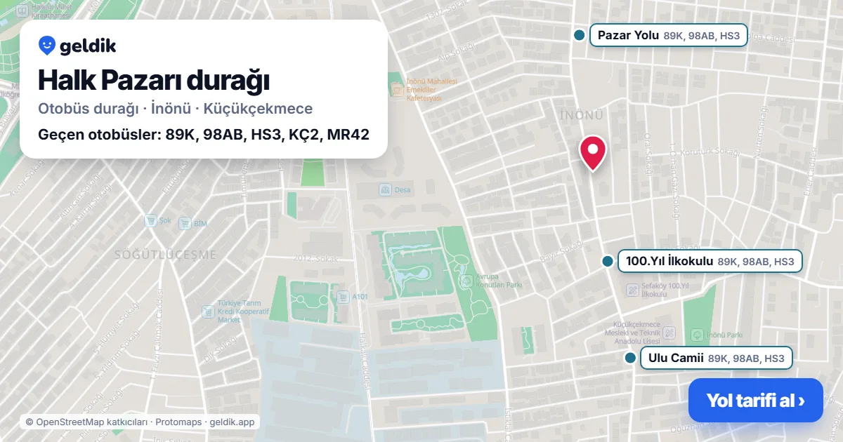 Halk Pazarı otobüs durağı haritada: konumu ve yakındaki duraklar