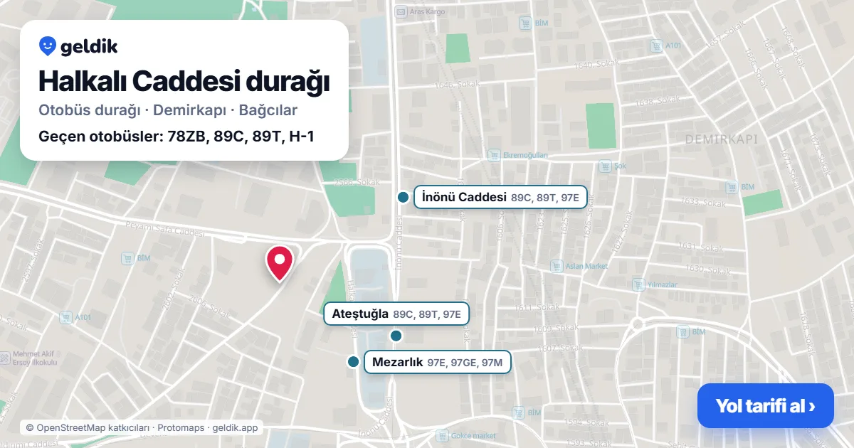 Halkalı Caddesi otobüs durağı haritada: konumu ve yakındaki duraklar