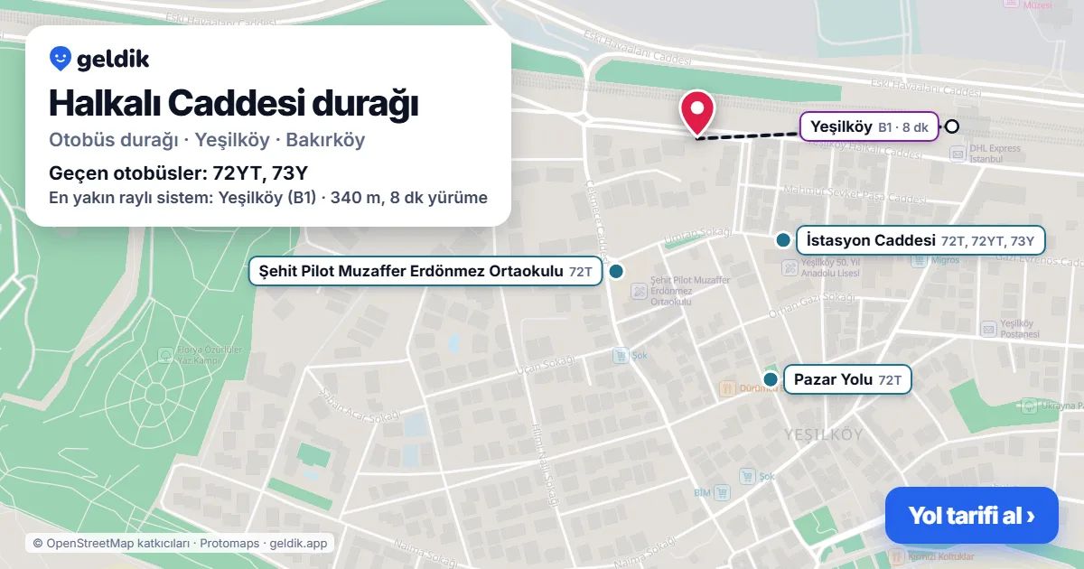 Halkalı Caddesi otobüs durağı haritada: konumu ve yakındaki duraklar