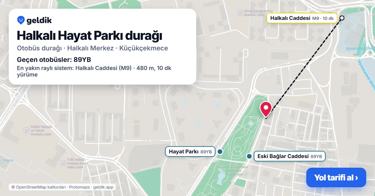 Halkalı Hayat Parkı otobüs durağı haritada: konumu ve yakındaki duraklar