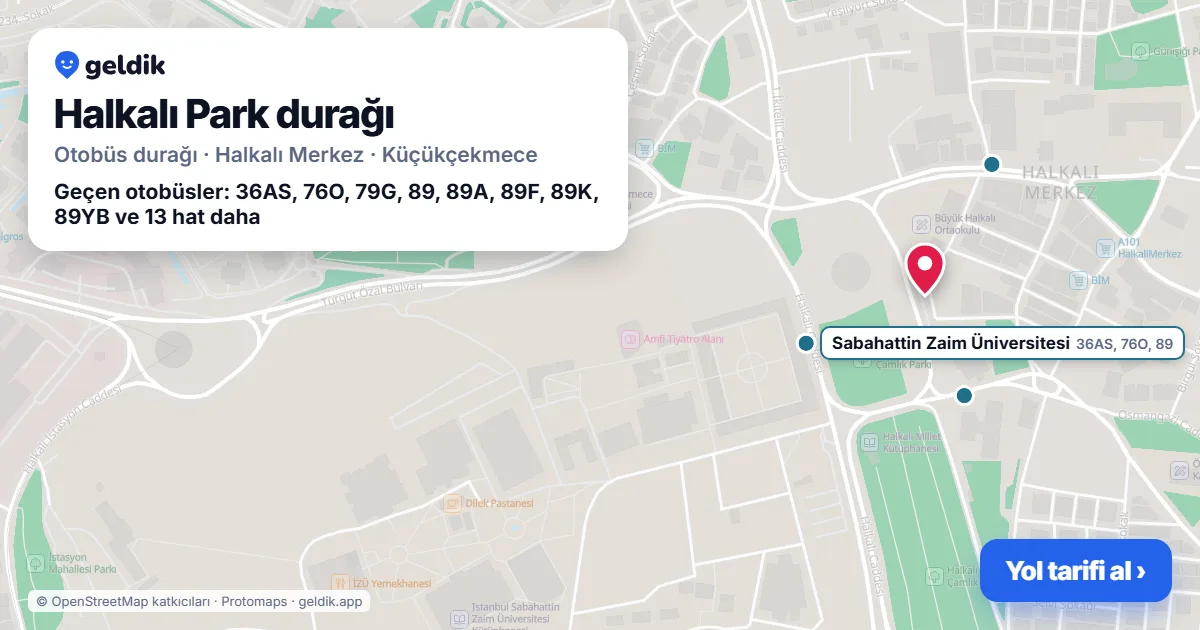 Halkalı Park otobüs durağı haritada: konumu ve yakındaki duraklar
