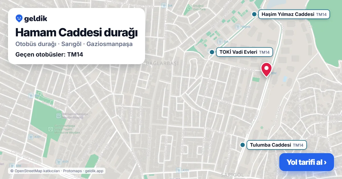 Hamam Caddesi otobüs durağı haritada: konumu ve yakındaki duraklar