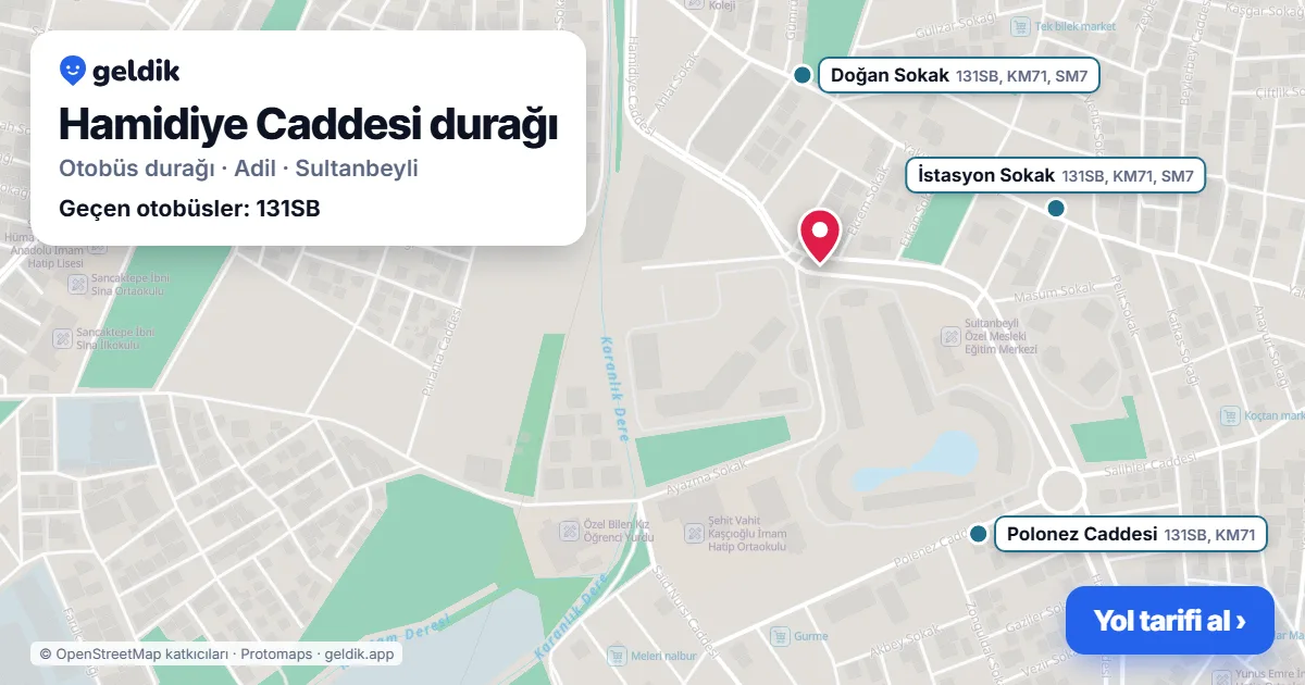 Hamidiye Caddesi otobüs durağı haritada: konumu ve yakındaki duraklar