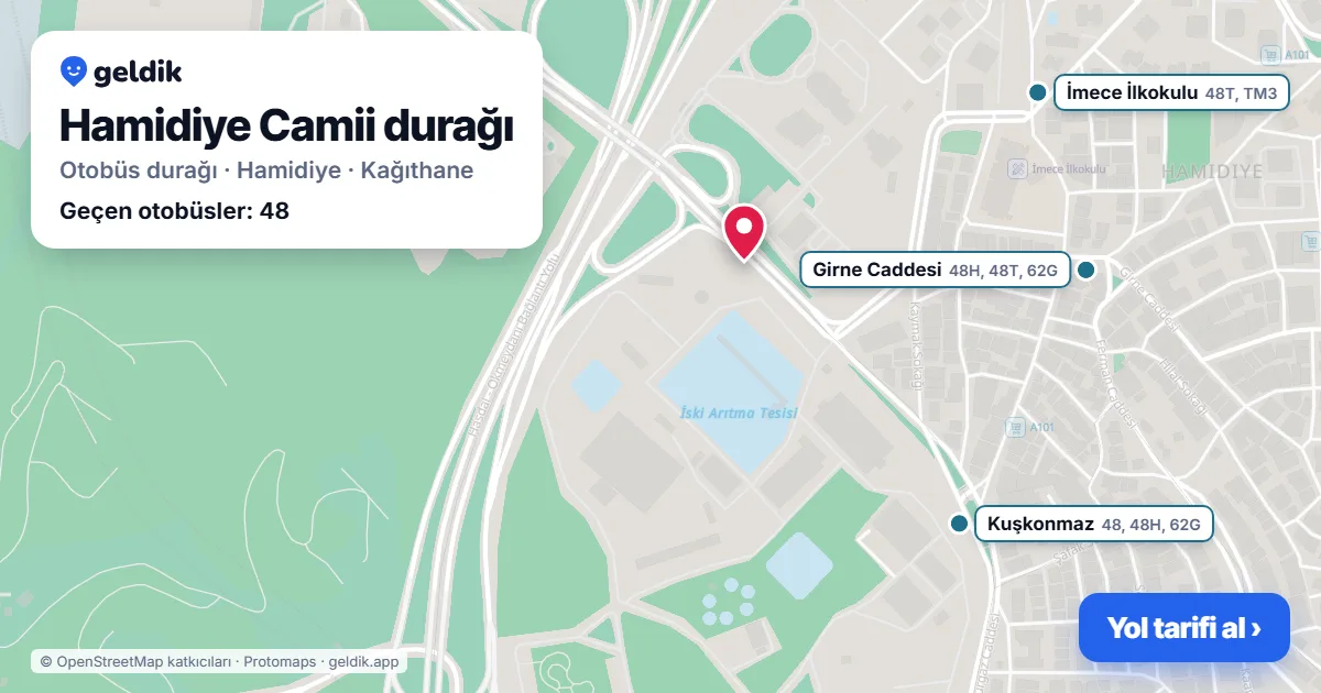 Hamidiye Camii otobüs durağı haritada: konumu ve yakındaki duraklar