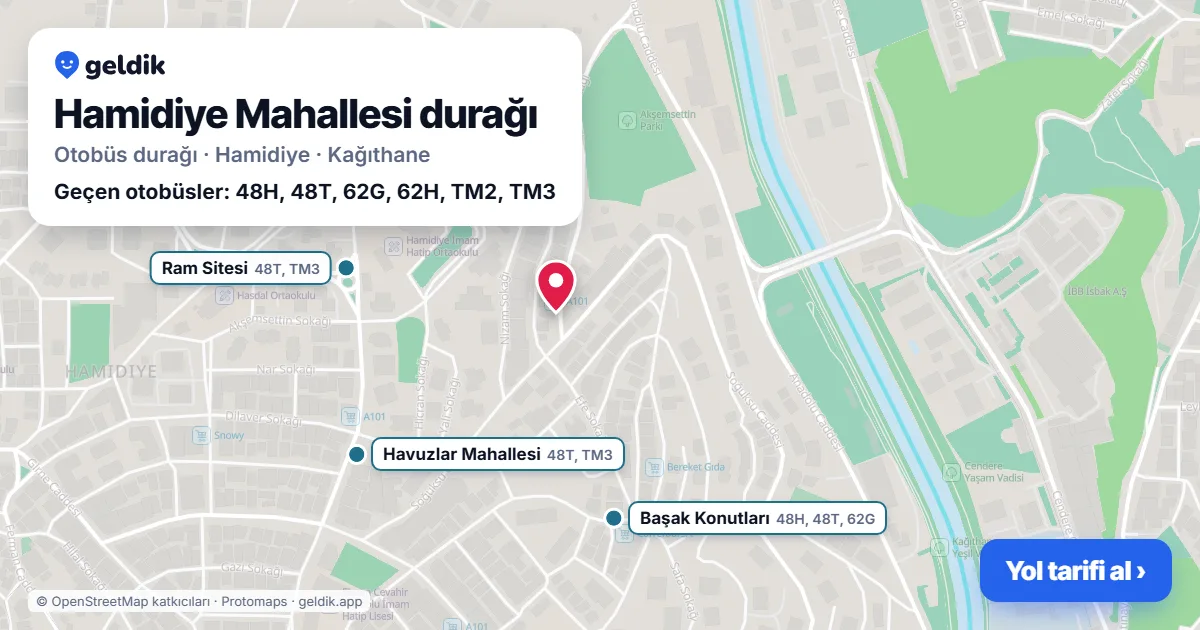Hamidiye Mahallesi otobüs durağı haritada: konumu ve yakındaki duraklar