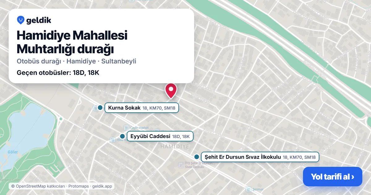 Hamidiye Mahallesi Muhtarlığı otobüs durağı haritada: konumu ve yakındaki duraklar