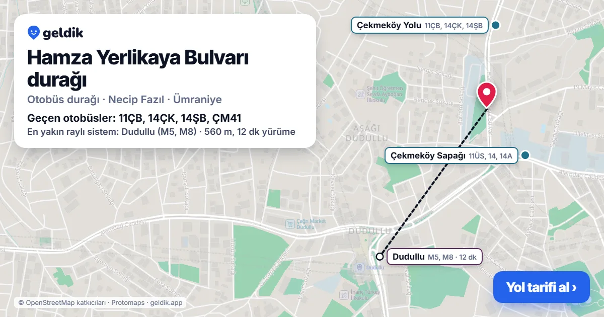 Hamza Yerlikaya Bulvarı otobüs durağı haritada: konumu ve yakındaki duraklar