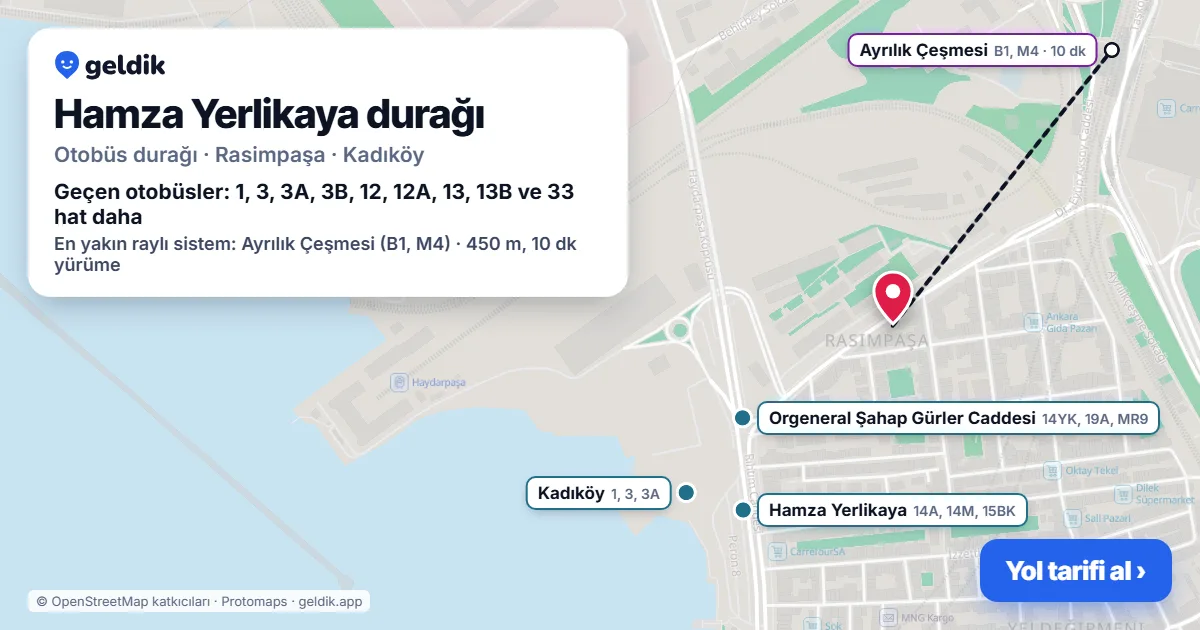 Hamza Yerlikaya otobüs durağı haritada: konumu ve yakındaki duraklar