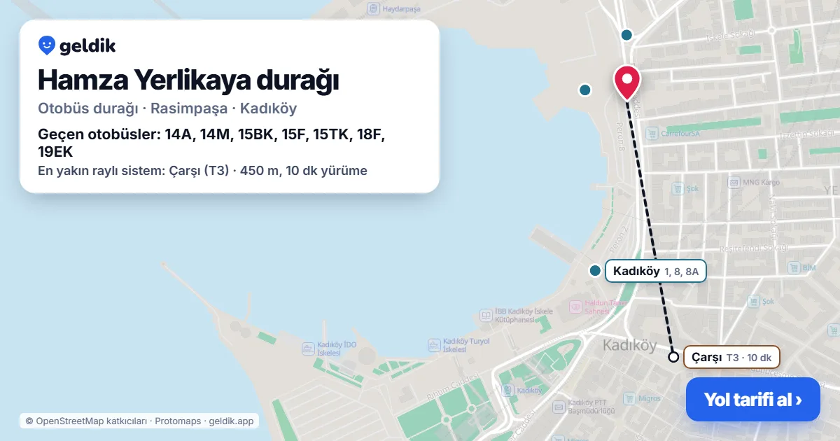Hamza Yerlikaya otobüs durağı haritada: konumu ve yakındaki duraklar