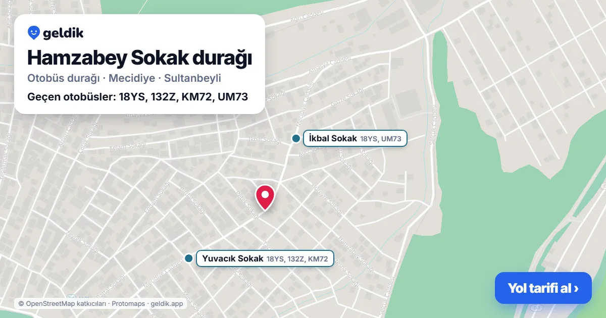 Hamzabey Sokak otobüs durağı haritada: konumu ve yakındaki duraklar