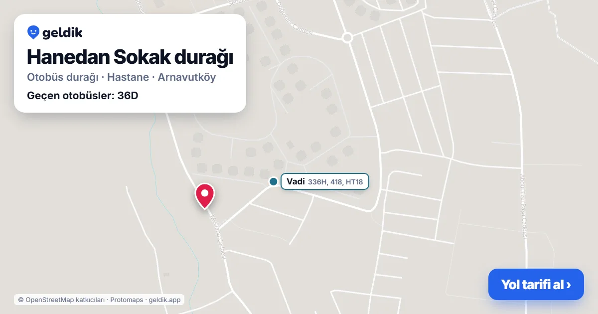 Hanedan Sokak otobüs durağı haritada: konumu ve yakındaki duraklar