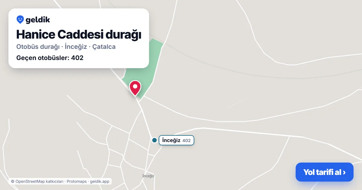 Hanice Caddesi otobüs durağı haritada: konumu ve yakındaki duraklar