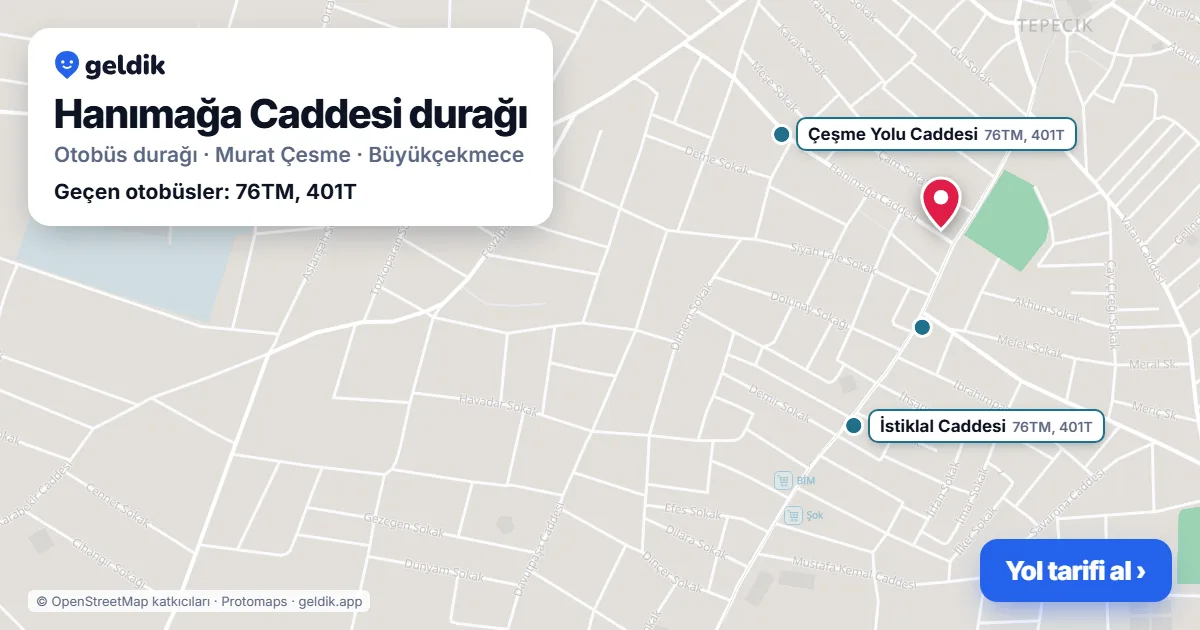 Hanımağa Caddesi otobüs durağı haritada: konumu ve yakındaki duraklar