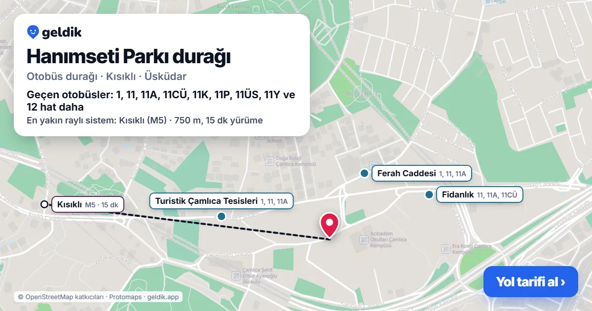 Hanımseti Parkı otobüs durağı haritada: konumu ve yakındaki duraklar