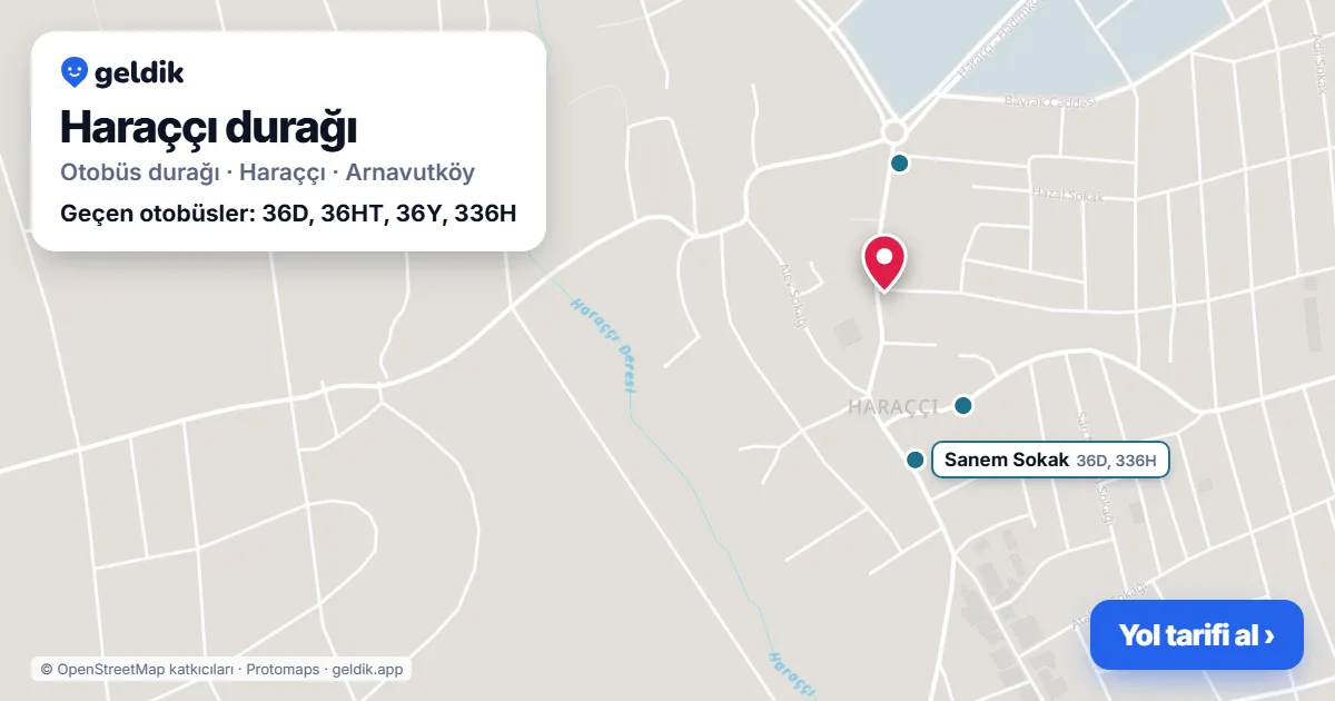 Haraççı otobüs durağı haritada: konumu ve yakındaki duraklar
