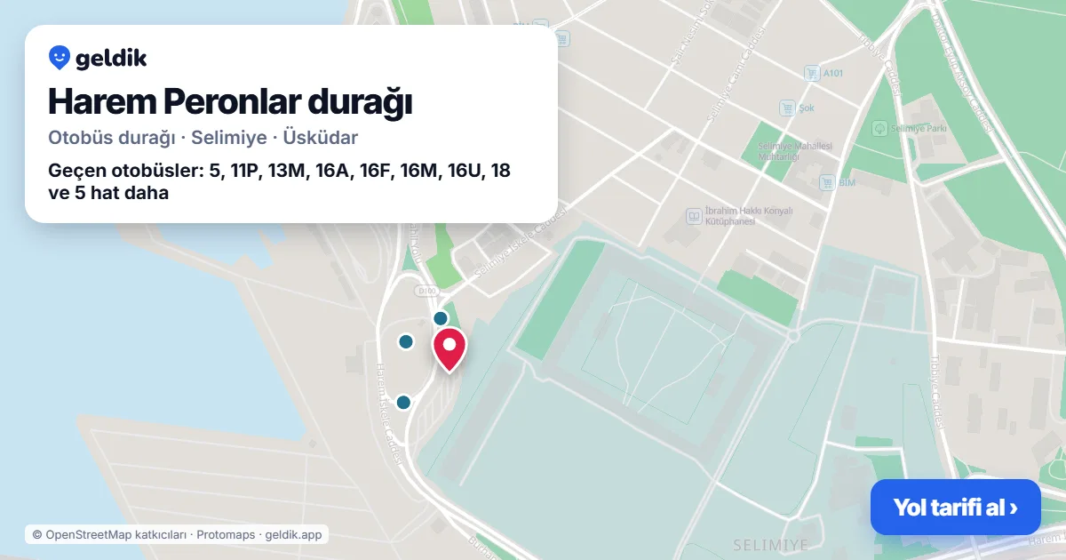 Harem Peronlar otobüs durağı haritada: konumu ve yakındaki duraklar
