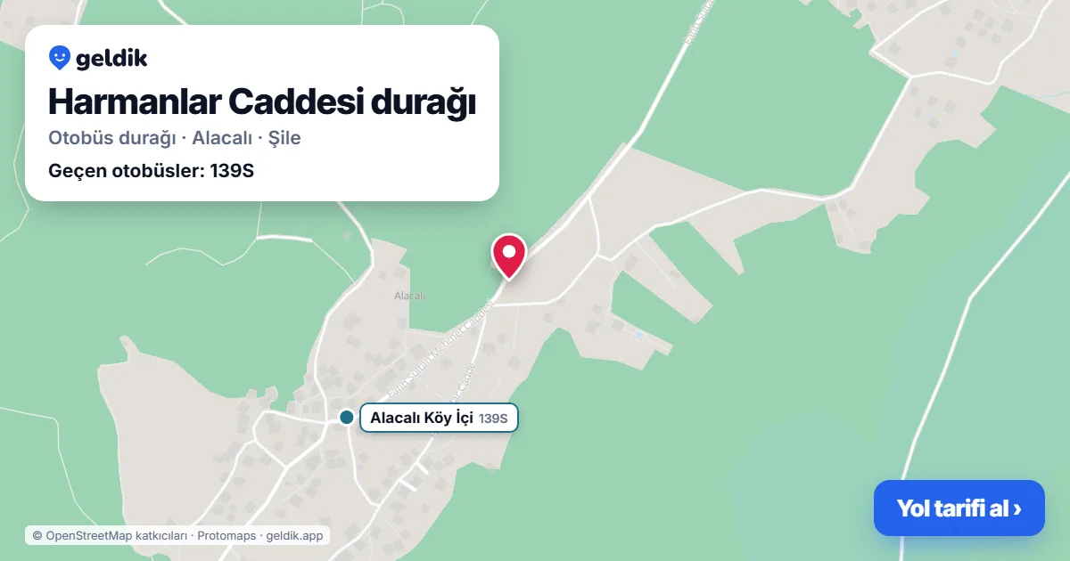 Harmanlar Caddesi otobüs durağı haritada: konumu ve yakındaki duraklar