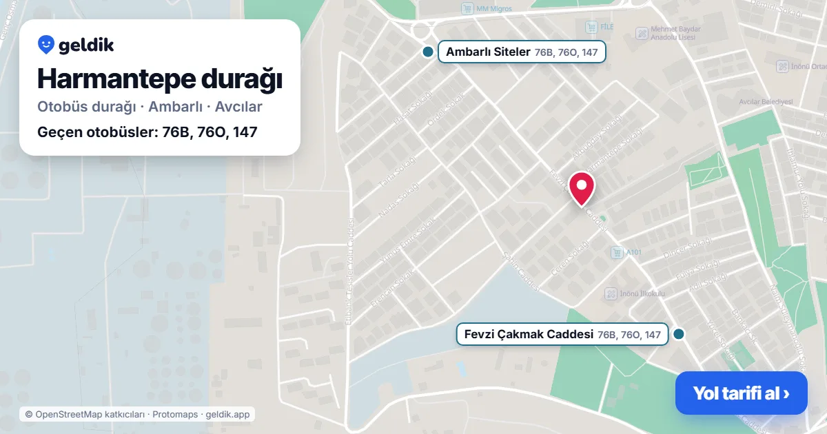 Harmantepe otobüs durağı haritada: konumu ve yakındaki duraklar
