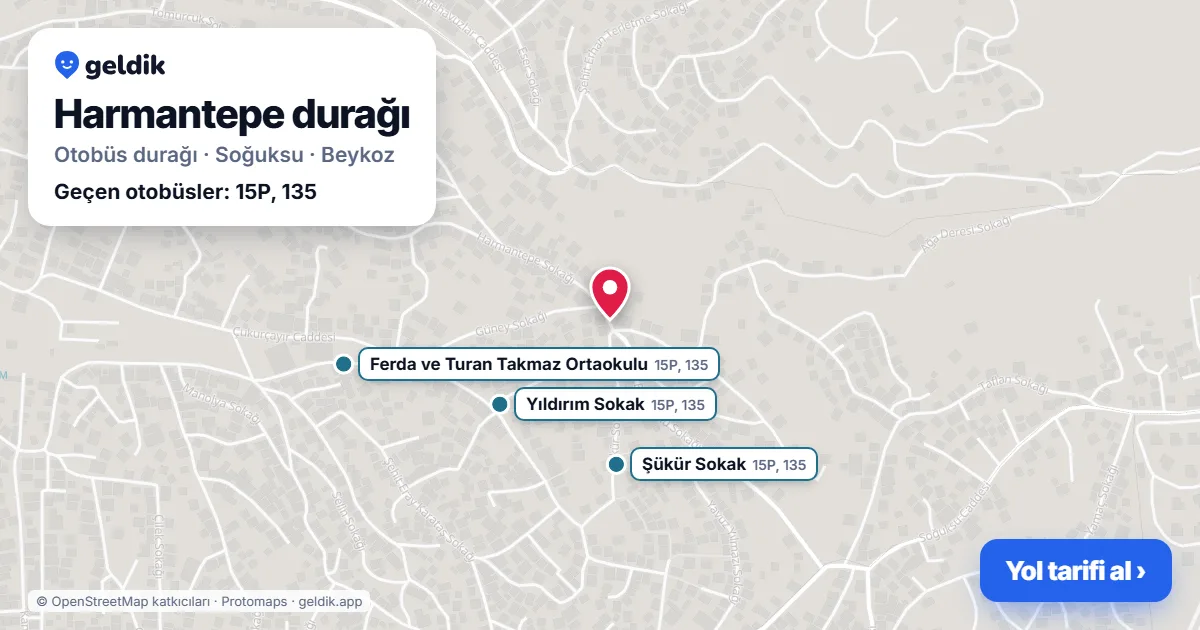 Harmantepe otobüs durağı haritada: konumu ve yakındaki duraklar