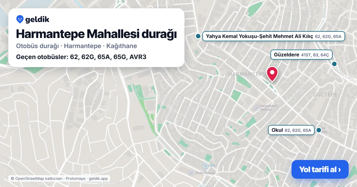 Harmantepe Mahallesi otobüs durağı haritada: konumu ve yakındaki duraklar